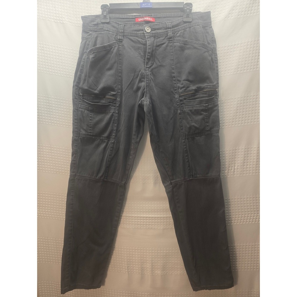 UNIONBAY Jeans Womens 13 Black Straight Leg Mid Rise Cargo Pockets 7455